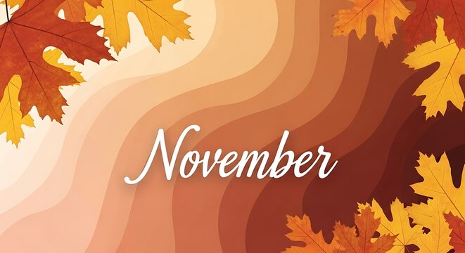 Autumnal foliage with november text in warm tones for seasonal designs