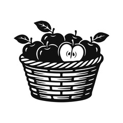 Basket filled with apples in simple vector style, fresh fruit harvest illustration, apple basket, farm apples, organic fruit art, rustic harvest design, natural produce