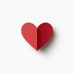 A simple red heart, crafted from paper, casting a shadow against a clean, white background