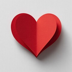 Red paper heart, two sections, with depth from shadow, against a neutral white textured backdrop