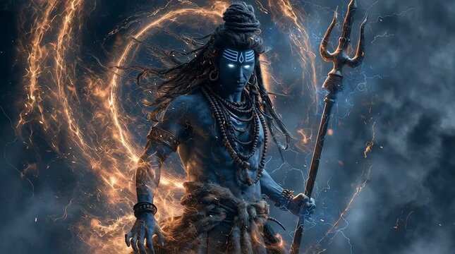 Lord Shiva Evil, Hindu God, Epic Mythological Scene with Dark Mystical Atmosphere