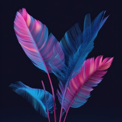 Colorful abstract illustration of vibrant, stylized feathers with gradient hues against a dark backdrop