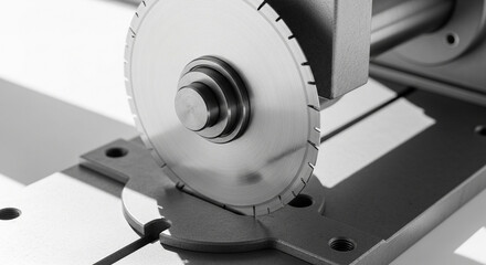 Closeup of a circular saw blade cutting through metal, showcasing precision and power