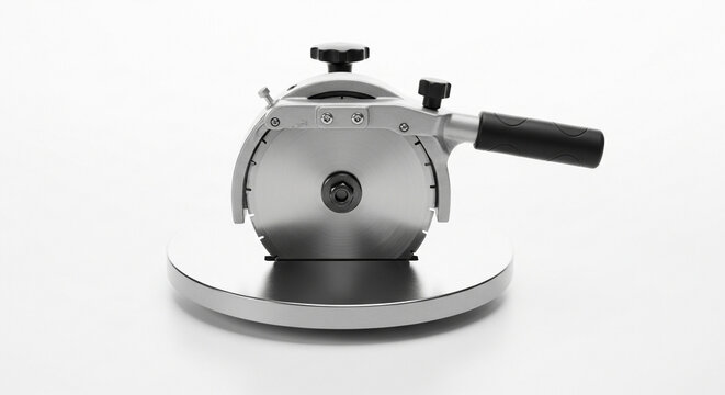 Closeup of a professional pizza cutter with a circular blade, perfect for pizzerias and food service businesses