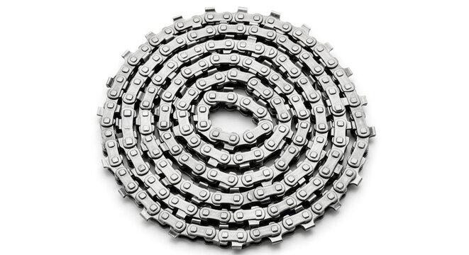 Closeup of a chainsaw chain, a vital component for cutting wood and maintaining forestry equipment effectively - Powered by Adobe