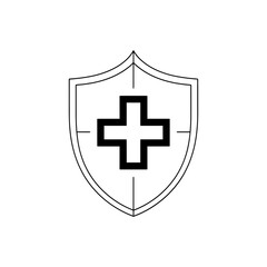 Obraz premium Outline icon of a shield with a medical cross inside, vector illustration