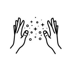 Obraz premium Two hands gesturing magic spell with sparkling stars and circles between them, vector illustration