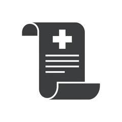 Fototapeta premium Simple dark silhouette icon representing a medical document or prescription with a white cross symbol on vector illustration