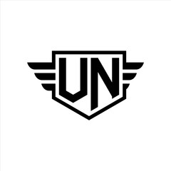 VN Logo vector image of initial shield with wing outline and simple shield