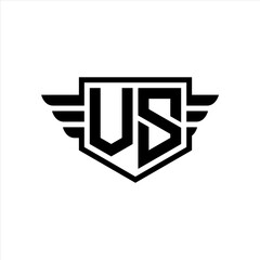 VS Logo vector image of initial shield with wing outline and simple shield