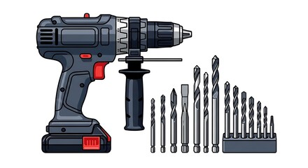 Cordless Power Drill with Assorted Drill Bits and Accessories.