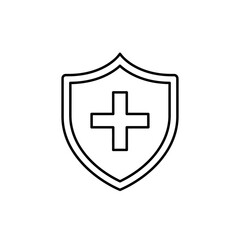 Fototapeta premium Outline icon of a shield with a medical cross inside, symbolizing health protection and safety, vector illustration