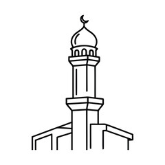 Obraz premium Detailed line art of a mosque minaret with base structure, isolated on