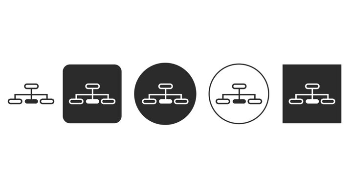 Minimalistic flowchart diagram UX vector icons | Hierarchy structure icon set for organization charts | Black and white sitemap layout visual symbol collection | Simple networking nodes and connection