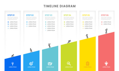 Business road map timeline infographic with 6 steps options milestones elements, diagram, and icon, vector.