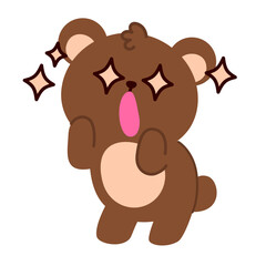 Surprised brown bear with sparkling expressive eyes, perfect for reaction stickers, emotional illustrations, children’s content, digital messaging, playful graphics, and cute cartoon characters.
