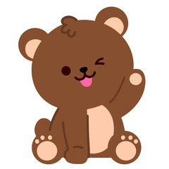Happy brown bear waving cheerfully with a friendly smile, suitable for children’s projects, stickers, positive messages, greeting graphics, playful themes, and cartoon design elements.