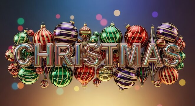 Festive christmas ornaments spell out holiday cheer with sparkling lights and a warm glow - Powered by Adobe