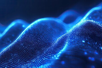 Wavy, illuminated, blue, particle landscape