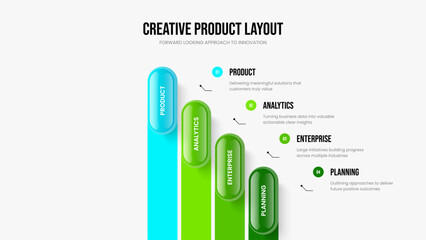 Digital Growth 4 Step Diagram Frame Layout. Sales Analysis Presentation Template Vector Illustration. Financial Visualization Four Element Infographic Slide Design.
