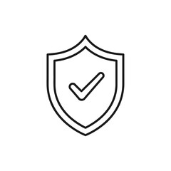 Outline icon of a shield with a check mark inside, symbolizing security, protection, and verification, vector illustration