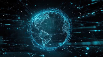 Digital Earth Blue glowing globe with network of connections