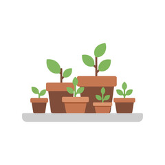 Growing potted plants illustration: growth and nature concept