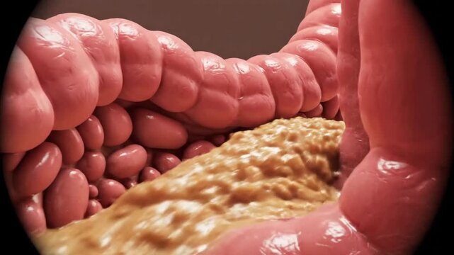 Human intestine anatomy. Digestive system. Internal organ. Medical imaging. Bowel health. Intestinal tract. Human gut. Detailed illustration.