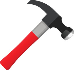 A simple illustration of a claw hammer with a red and black handle