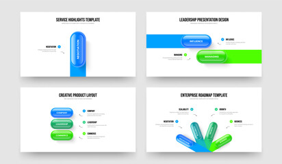 Business Overview One Two Three Four Step Infographic Presentation Template Vector Illustration Set. Digital Profile 1 2 3 4 Option Diagram Slideshow Layout Collection.