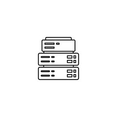 Outline icon of stacked computer server rack unit representing data center hardware, vector illustration