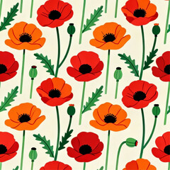 Fototapeta premium red_orange_poppies_vector_pattern