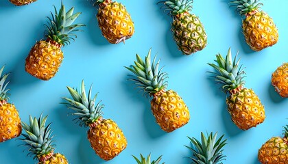 Pineapple pattern on a cyan background, tropical fruit