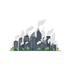 Fototapeta premium Smoggy cityscape urban pollution climate change flat illustration