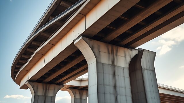 nationalizing. Massive bridge pillar supporting elevated roadway with architectural detail in daylight. real-estate listings.