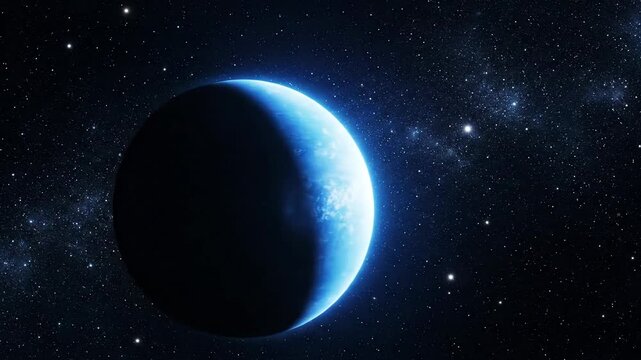 Cosmic planet in deep space illuminated by celestial light