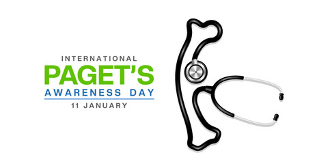 January 11 is International Pagets Awareness Day. Bone shape stethoscope. Great for cards, banners, posters, social media and more. White background.   