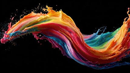 Colorful paint in mid-air with splashes, isolated against a black background. It is perfect for illustrating creativity, art, or a vibrant background.