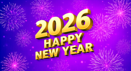 Sparkling 2026 Happy New Year With Gold Text And Bright Fireworks Celebration