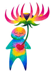 happy human mind health heal mental spiritual flower growth heart blooming positive self love care hug yourself inspiring art design illustration watercolor painting psychology body therapy concept