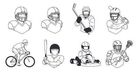 Sports equipment and players illustration vector design art