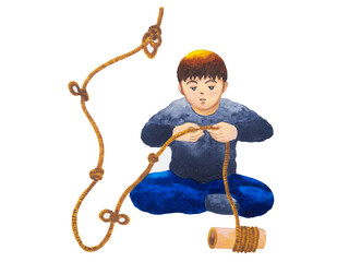 man solving complex knot problem solution step concept strategy idea abstract business art design illustration watercolor painting background mind mental health healing process success creative work