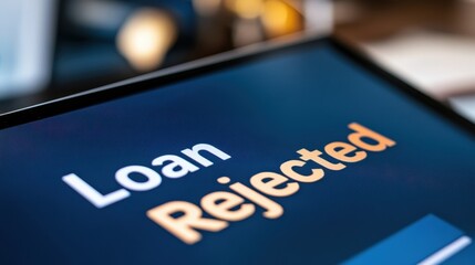 A close-up of a screen displaying the bold text "Loan Rejected," indicating a denied loan application.