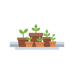 Growing potted plants flat design illustration