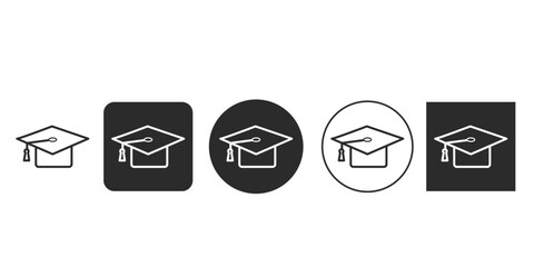 Set of academic mortarboard cap icons for educational apps Black and white graduation hat symbol vector illustration Flat design university achievement diploma icons Modern outline