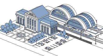 Isometric train station illustration transportation concept