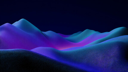 Abstract digital landscape featuring smooth, glowing hills in blue and purple gradients against a dark background, evoking futuristic or cosmic terrain
