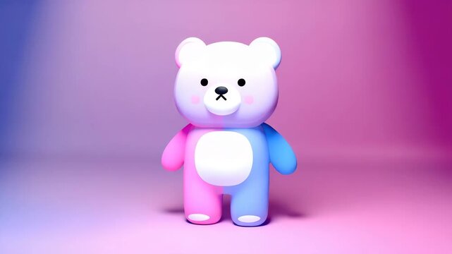 Cute 3D teddy bear with split pink and blue color scheme a whimsical and modern design perfect for childrens content or playful branding