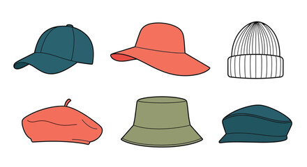 Illustration of different types of hats fashion and accessories
