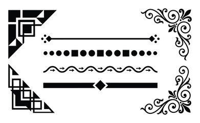 Obraz premium Decorative border ornaments and dividers for text decoration. Elegant scrollwork and geometric corners.